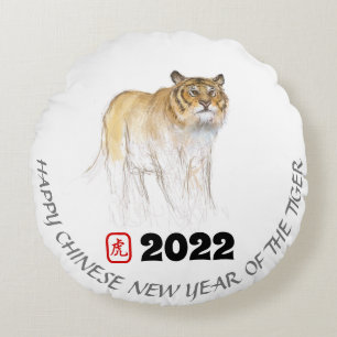 Original Zeichnend 1 Chinesisches Tigerjahr Geburt Rundes Kissen