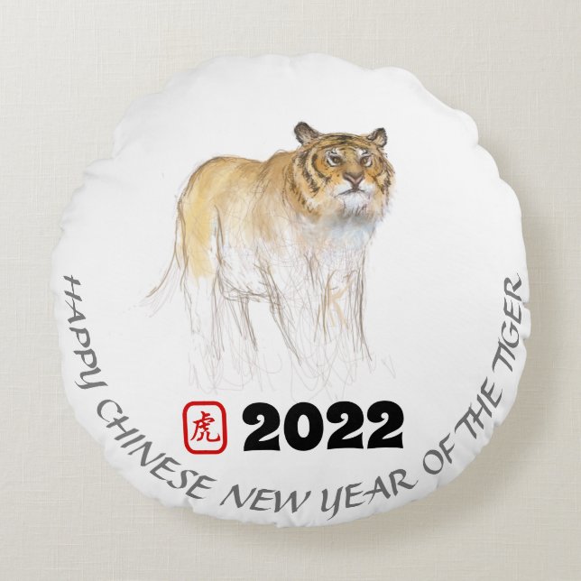 Original Zeichnend 1 Chinesisches Tigerjahr Geburt Rundes Kissen (Vorderseite)