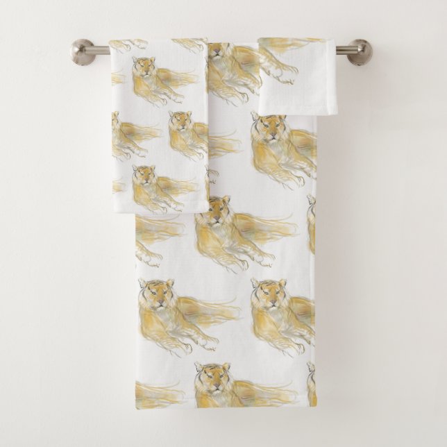 Original Zeichnend 2 Chinesischer Tiger Jahr Gebur Badhandtuch Set (Insitu)