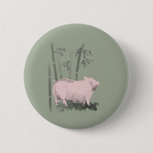 Original Zeichnend Schweine- und Bambusknopf Button