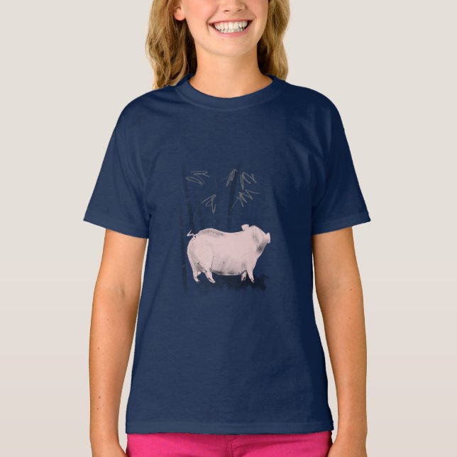 Original Zeichnend Shirt für Schweine und Bambus (Vorderseite)
