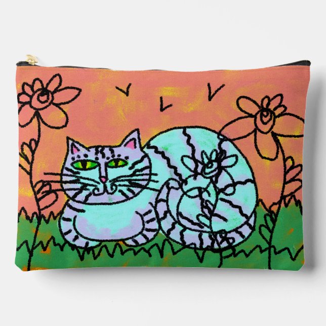 Originale abstrakte Katzenkunst Zubehörtasche (Vorderseite)