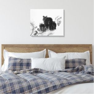 Originale Aquarell-Kunst einer Schwarzbärenfamilie Leinwanddruck