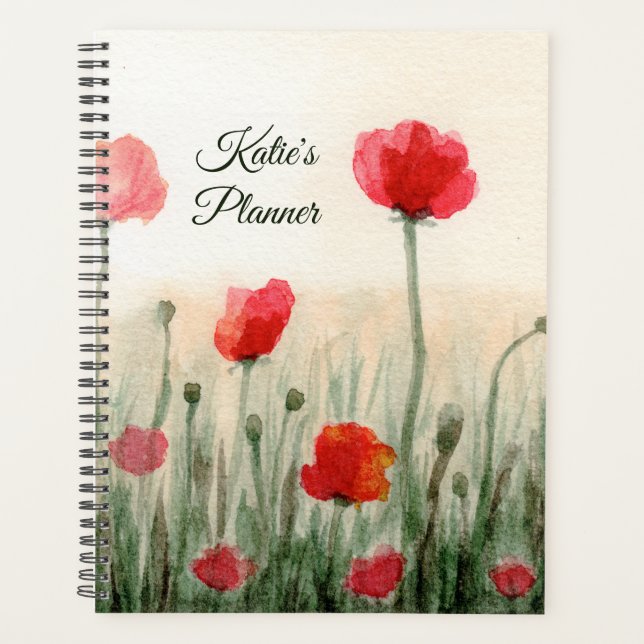 Originale Aquarell-Mohnblumen auf einem Feld Planer (Vorderseite)