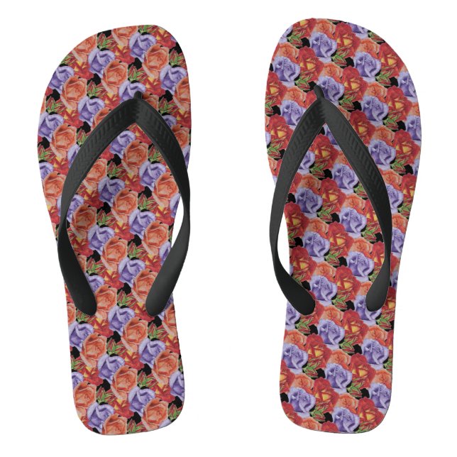originale farbige Rose Blume Muster Blumenkunst Flip Flops (Fußbett)