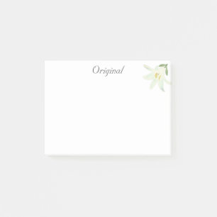 Originale weiße Amaryllis-Blüte auf Weiß Post-it Klebezettel