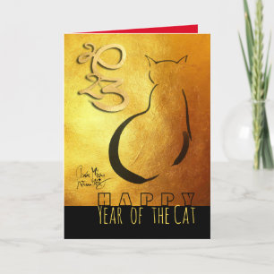 Originalgemälde Katze Vietnamesisches Neujahr 2023 Feiertagskarte