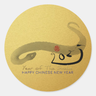 Originalgemälde Schlange Chinesisches Neujahr RS Runder Aufkleber