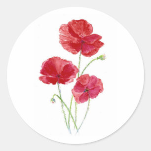 Originalkunst Aquarellgarten Blume Roter Klatschmo Runder Aufkleber