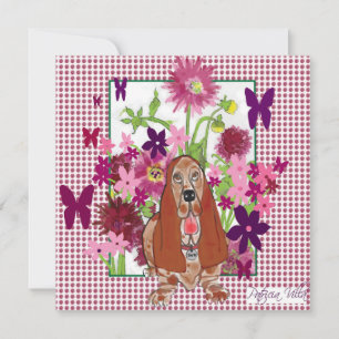Originalkunstwerk von Basset Hound mit Blume