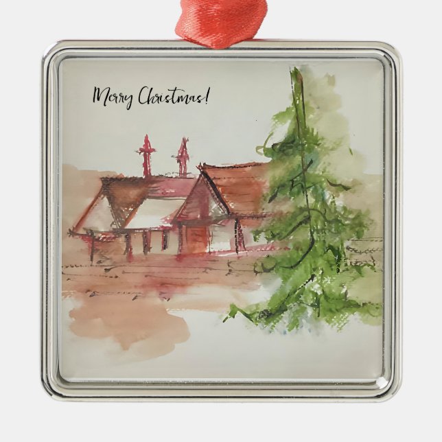 Originelle Aquarellskizze Ornament Aus Metall (Vorne)