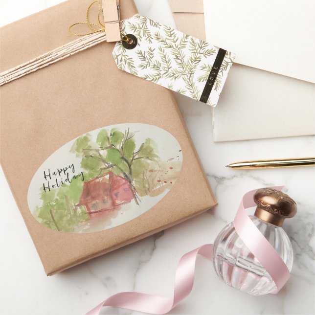 Originelle Aquarellskizze Ovaler Aufkleber (Schenken)