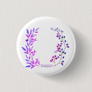 Originelle Gestaltung von violetten Blumen und Äst Button