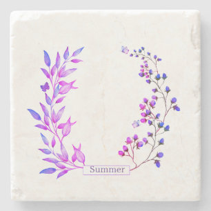 Originelle Gestaltung von violetten Blumen und Äst Steinuntersetzer
