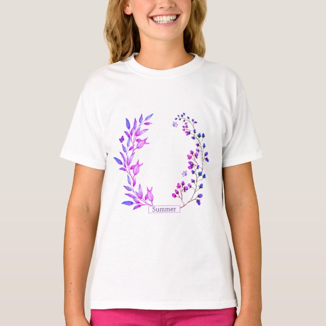 Originelle Gestaltung von violetten Blumen und Äst T-Shirt (Vorderseite)