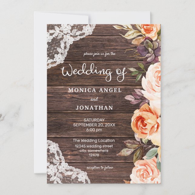 Origineller Stil - Holzspieß und Pfirsichblüte Einladung (Vorderseite)