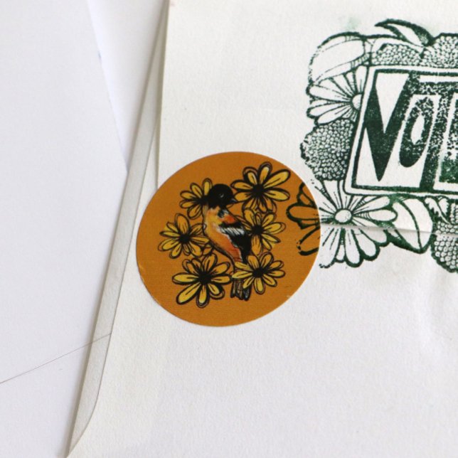 Oriole Art niedliche Vogelbeobachter entwirft Flor Runder Aufkleber (Von Creator hochgeladen)