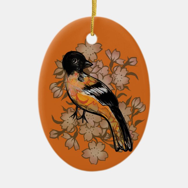 Oriole Bird Watcher Nature Art Keramik Ornament (Vorne)