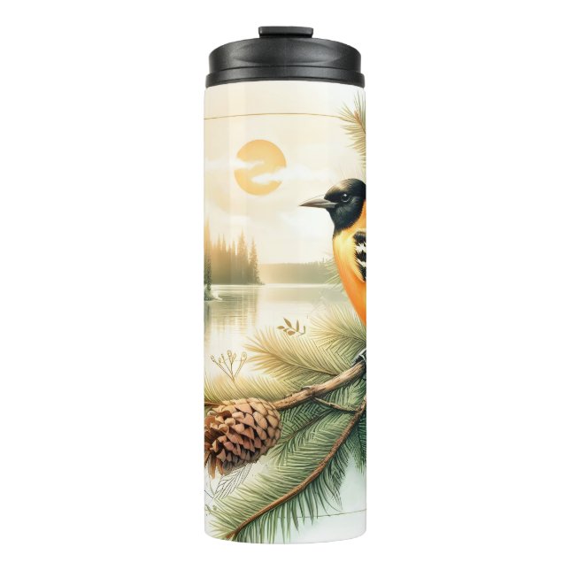 Oriole Songbird Abend Wasserfarben Thermal Tumbler Thermosbecher (Vorderseite)