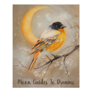 Oriole-Vogelbaby auf dem Mond Poster