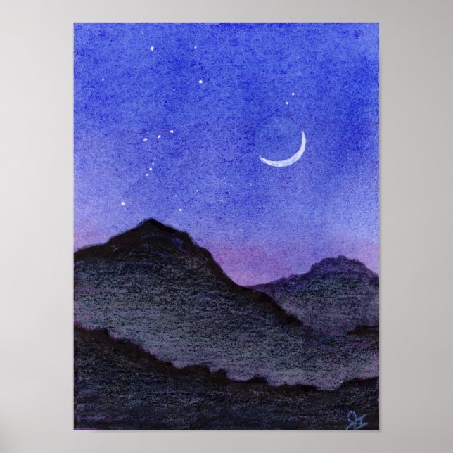 Orion & Crescent Moon Mountains Poster (Vorne)