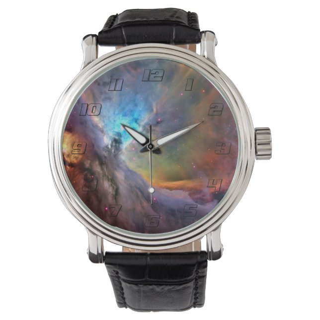 Orion Nebula Weltraumgalaxie niedriger Kontrast Armbanduhr (Vorderseite)
