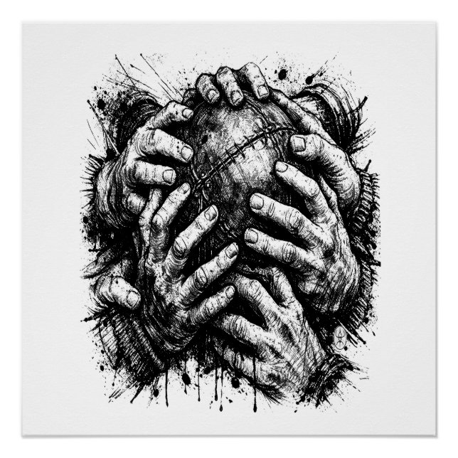 Orkney Dark Art Ink Illustration – Greifende Hände Poster (Vorderseite)