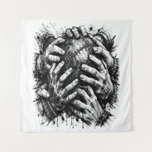 Orkney Dark Art Tintenillustration – Greifende Hän Wandteppich