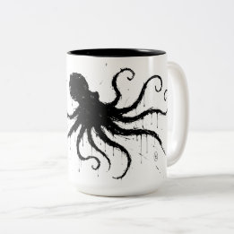 Orkney Dark Ink Illustration – Grasping Octopus Zweifarbige Tasse