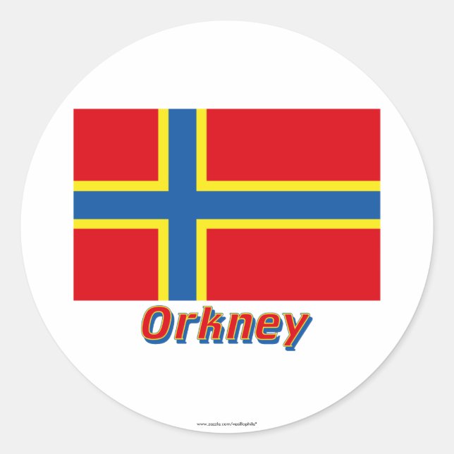 Orkney-Flagge mit Namen Runder Aufkleber (Vorderseite)