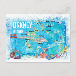 Orkney Islands Illustrierte Reisekarte Postkarte