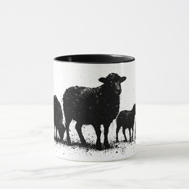 Orkney-Schafe — Tintensilhouette-Herde Tasse (Zentrum)