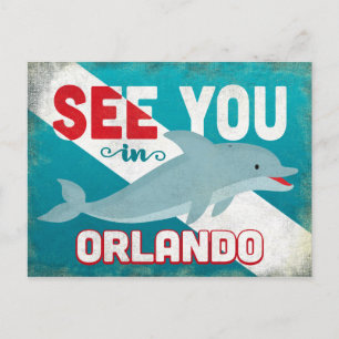 Orlando Dolphin - Retro Vintage Reise Postkarte