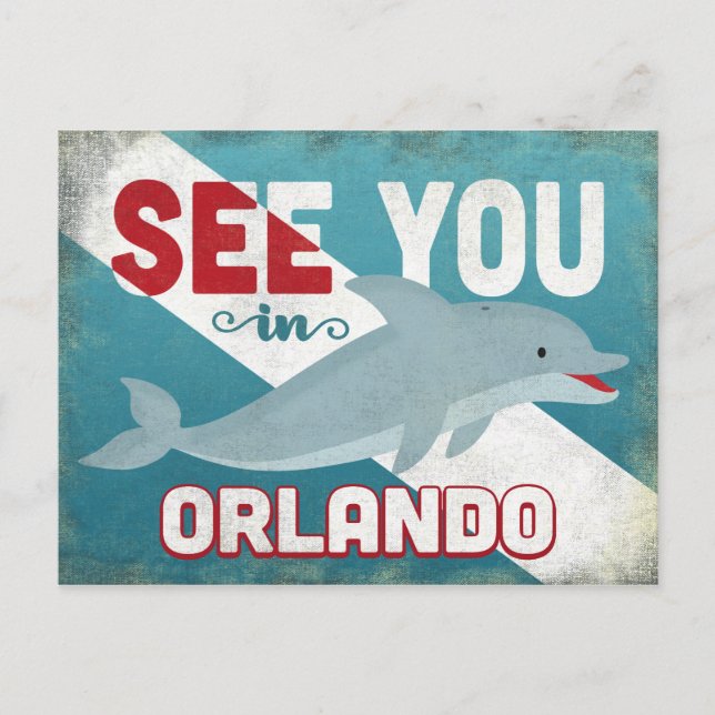 Orlando Dolphin - Retro Vintage Travel Postkarte (Vorderseite)