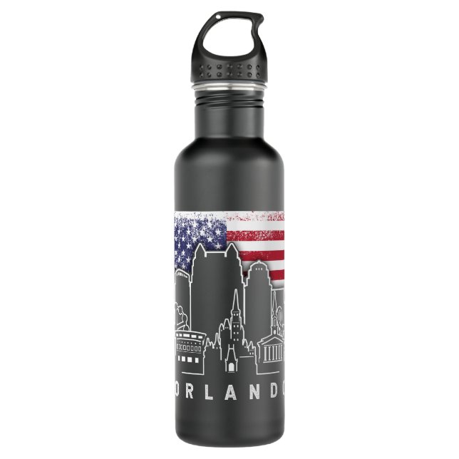 Orlando Florida American Flag Vintag Edelstahlflasche (Vorderseite)