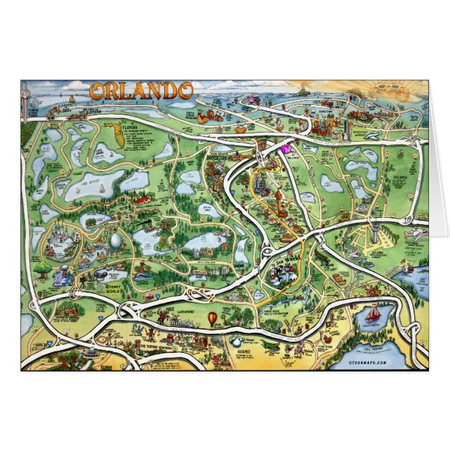 Orlando Florida Cartoon Karte (Vorderseite (Horizontal))