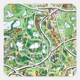 Orlando Florida Cartoon Karte Quadratischer Aufkleber