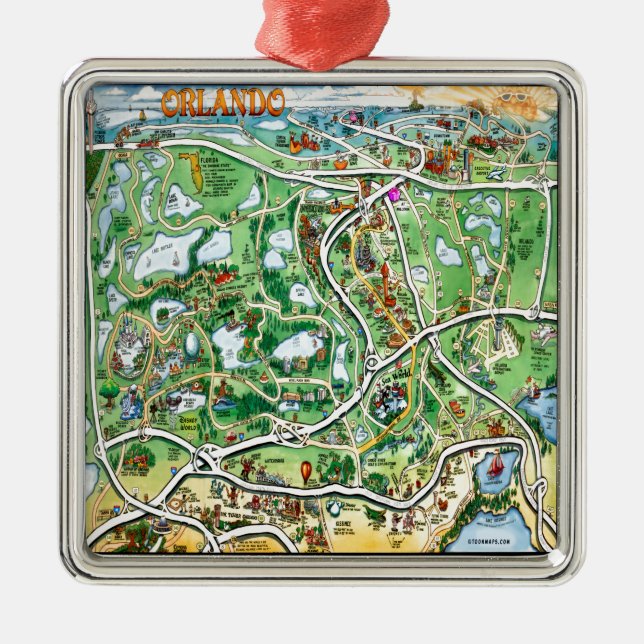 Orlando Florida Cartoon Karte Silbernes Ornament (Vorne)