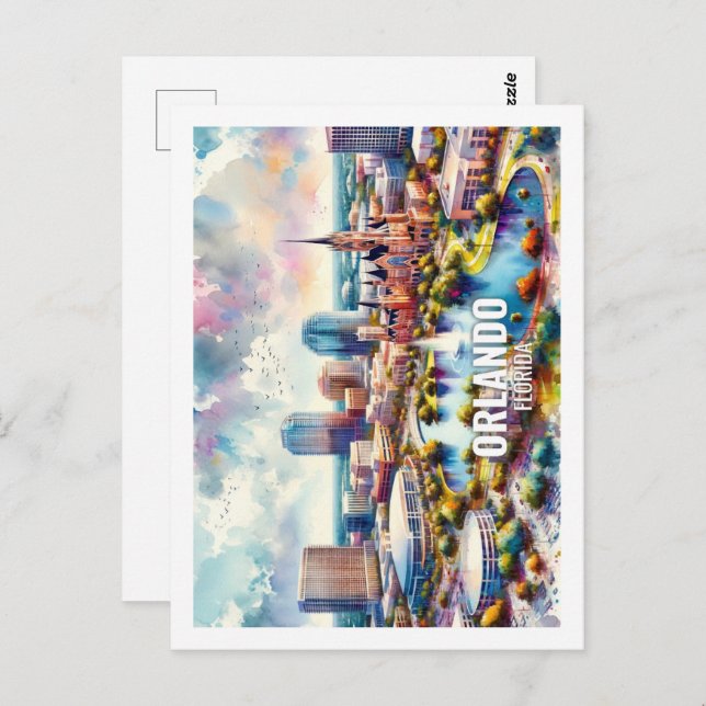 Orlando Florida Famous Travel Water color Postkarte (Vorne/Hinten)