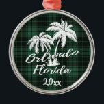Orlando Florida Palm Tree Green Kariert Ornament Aus Metall<br><div class="desc">Orlando Beach Florida Palm Tree Kariertes Ornament</div>