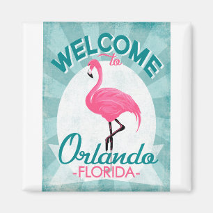 Orlando Florida Pink Flamingo - Vintager Retro-Zug Magnet