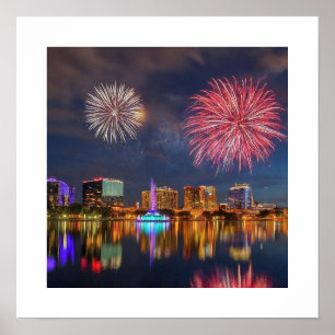 Orlando Florida See Eola Feuerwerk und Brunnen Poster