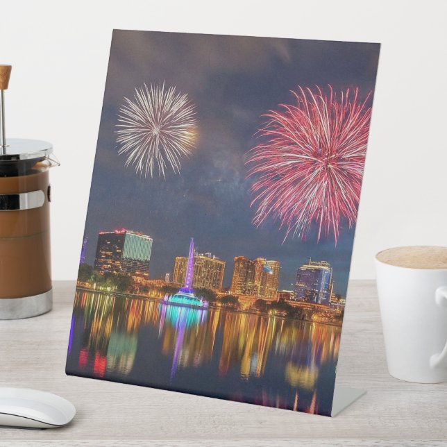 Orlando Florida See Eola Feuerwerk und Brunnen Sockelschild (In Situ)