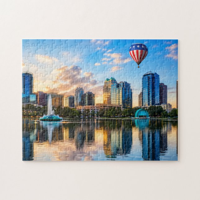 Orlando Florida Skyline Lake Eola Heißluftballon Puzzle (Horizontal)