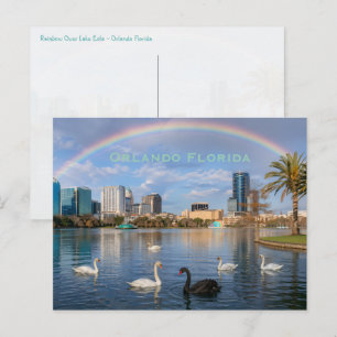Orlando Florida Skyline Lake Eola Regenbogen & Sch Postkarte
