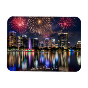Orlando Florida Skyline mit Lake Eola Feuerwerk Magnet