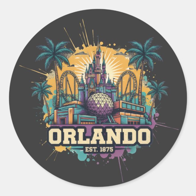 Orlando Florida T - Shirt | Sunshine Staat Travel Runder Aufkleber (Vorderseite)