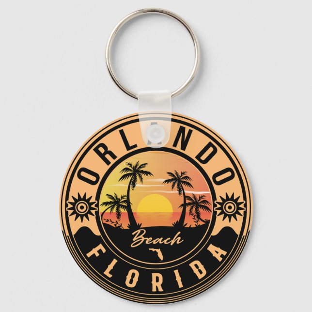 Orlando Florida Tropisches Retro Sunset Souvenirs Schlüsselanhänger (Vorderseite)