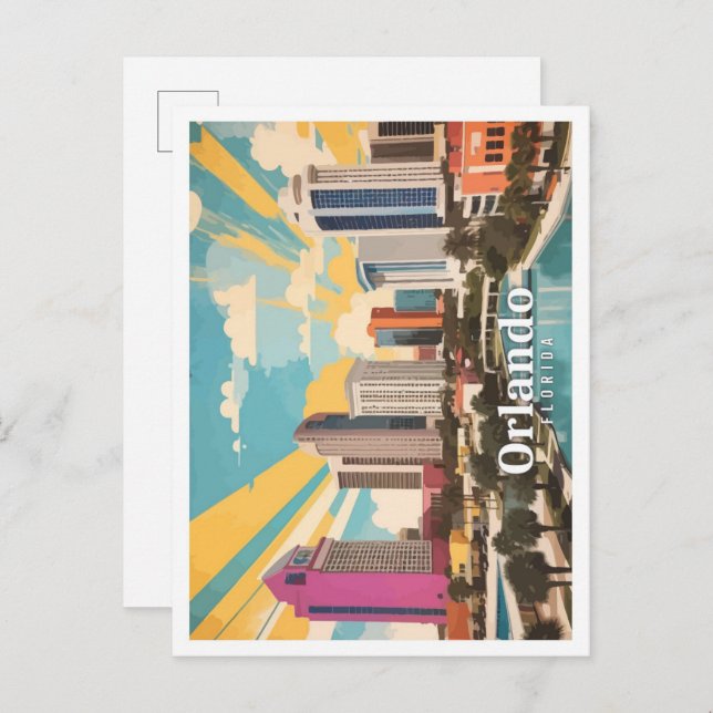 Orlando Florida USA Pop Art Travel Illustration Postkarte (Vorne/Hinten)