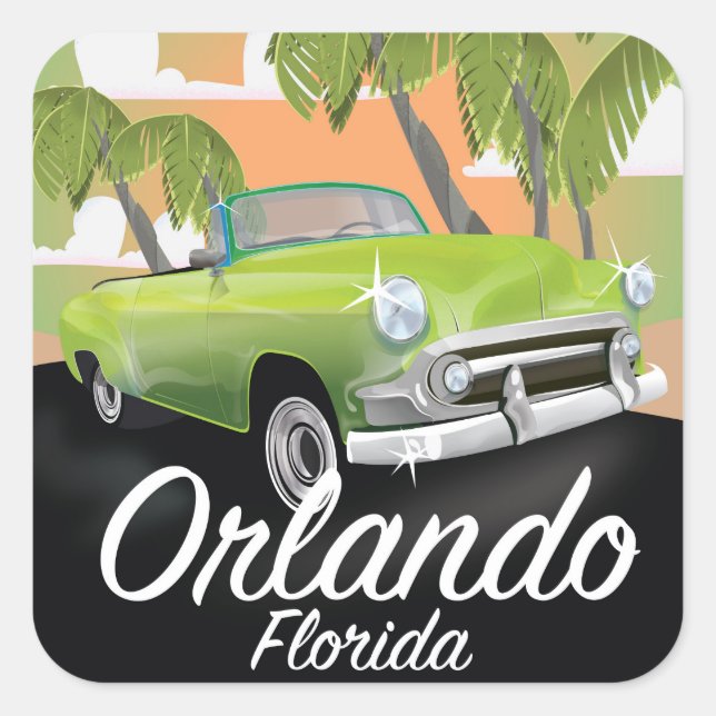 Orlando Florida Vintage Reiseplakat Quadratischer Aufkleber (Vorderseite)